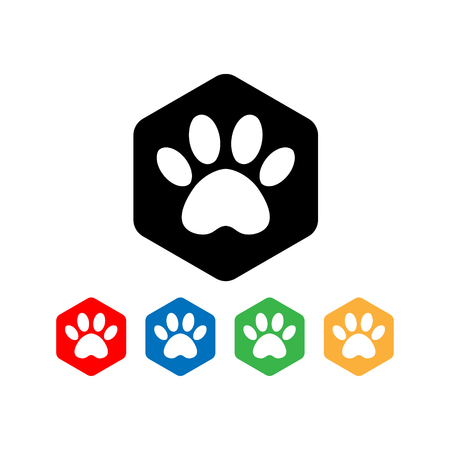 set cat and dog paw print inside hexagon. set the dog's track in the hexagon.のイラスト素材
