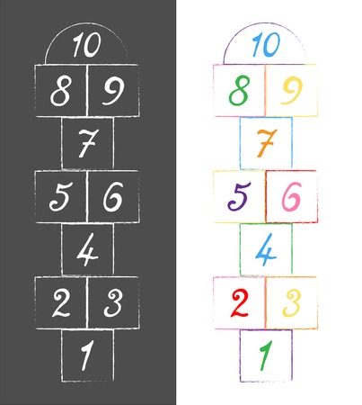 Children street game. playground with numbers. illustration with hopscotch game.のイラスト素材