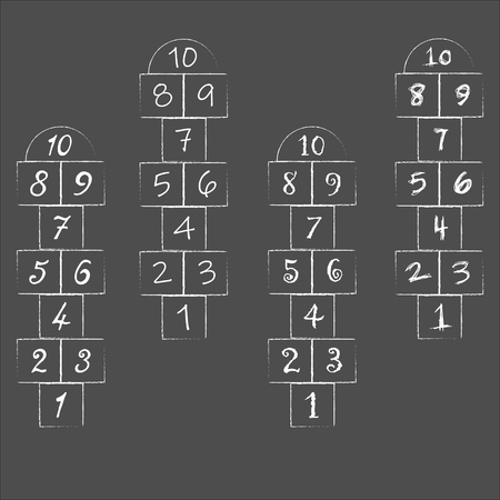 Children street game. playground with numbers. illustration with hopscotch game.のイラスト素材