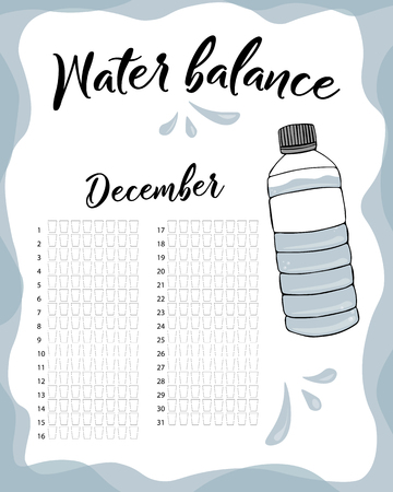 Water consumption per week and month December. Water balance vector calendar. Water monthly tracker.のイラスト素材