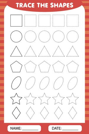 learning for children, drawing tasks. trace the geometric shapes around the contour.のイラスト素材