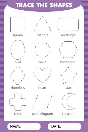 learning for children, drawing tasks. trace the geometric shapes around the contour.のイラスト素材