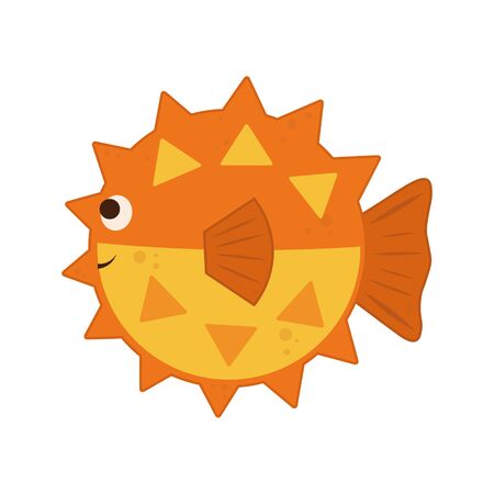 orange globefish isolated on white background. Cute vector illustration cartoon fish Fugu.のイラスト素材