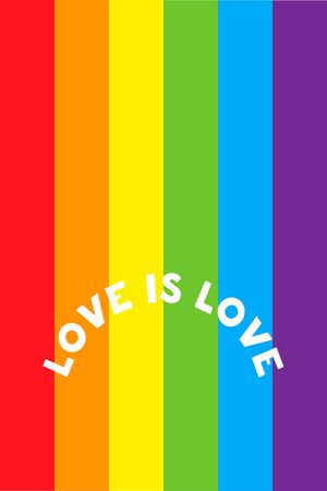 Love is love lettering on a rainbow pride flag. Modern poster, cards design. Vector LGBT rights concept.のイラスト素材