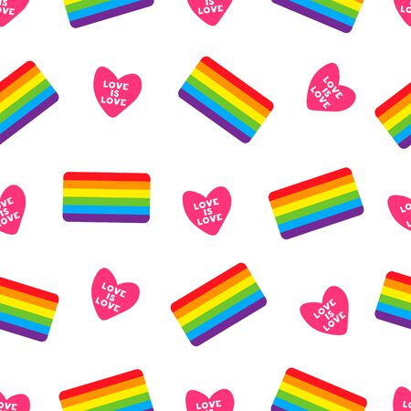 Design element for fabric, banner, wallpaper or gift wrap, poster. Colorful seamless pattern with heart and LGBT flag. Vector seamless pattern with gay flag. LGBT pride symbol.のイラスト素材