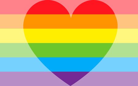 Vector Illustration lgbt gay pride flag with a heart. Homosexual love concept. Heart with six rainbow stripes. Homosexual love emblem. Gay pride flag and LGBT pride flag.のイラスト素材