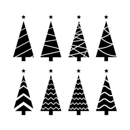 collection Christmas tree black for icon, logo, card, decor. set of vector tree silhouette isolated on white background.のイラスト素材