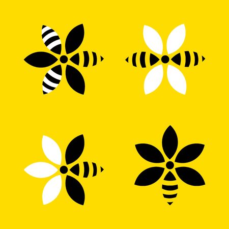 flower honey logo. Bees flower logo collection vector graphic abstract template. natural farmer flower honey.のイラスト素材