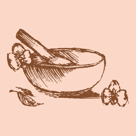 Background for design of postcard, poster, banner. bowl spa by hand drawing sketch. Antique vintage engraving illustration.のイラスト素材