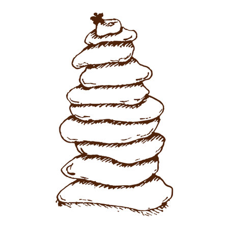 healing illustration Spa Stones Line Icon On White Background. Spa stones. Vector illustration, painted pyramid of the balancing stones linear icon on white background.のイラスト素材