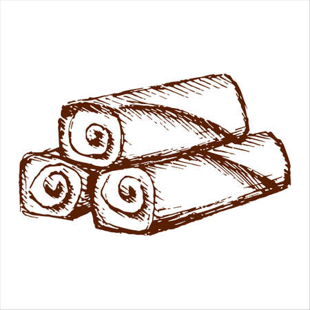 Towels of spa center design. terry towels isolated on white background. hand draw vector illustration.のイラスト素材