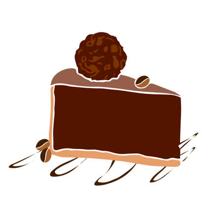 Silhouette Decoration for menu, pictures. Simple Piece of cake, triangle slice with chocolate cream on plate isolated on white background.のイラスト素材