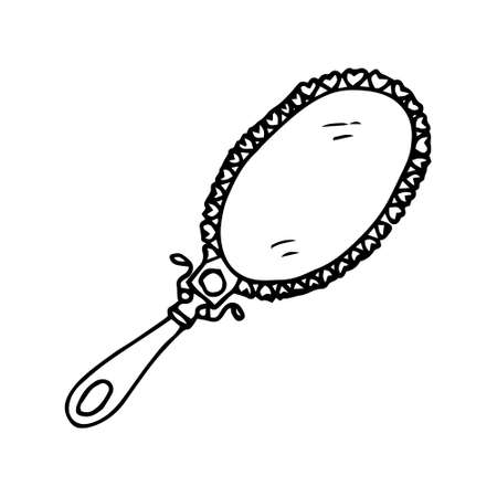 doodle illustration. hand drawn vector vintage mirror with handle.のイラスト素材