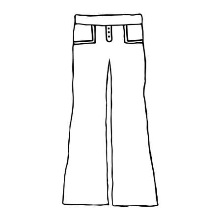 Jeans pants. Hand drawn pants classic style. Isolated on white background. Doodle vector illustration.のイラスト素材