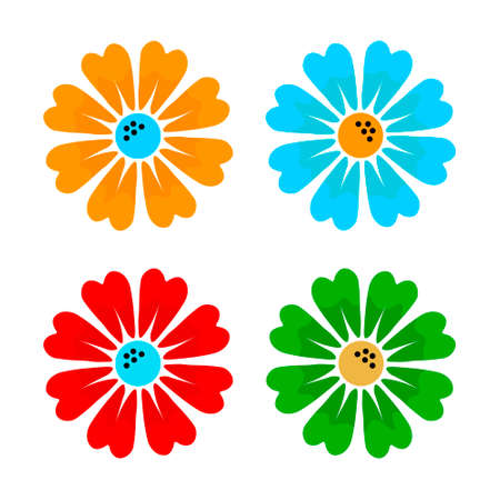 Design in bright colors for stickers, labels, gift wrapping. Flower flat icons set. Silhouette isolated on white.のイラスト素材