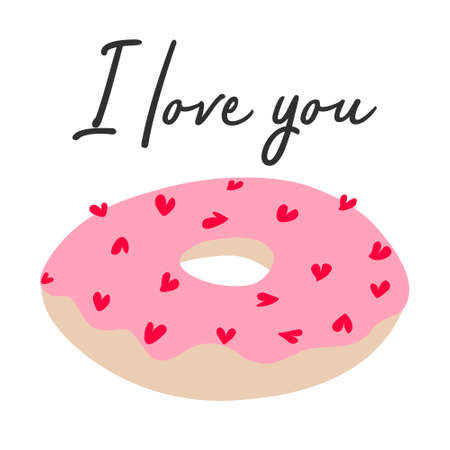Valentine's day. Donut vector concept. Design element for card, poster. I love you. Flat design of food. Diet and unhealthy eating habits illustration.のイラスト素材