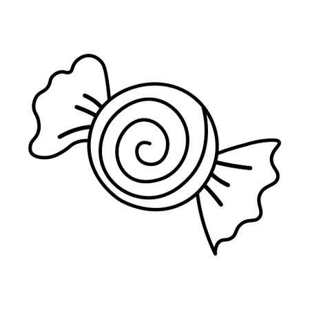 Wrapped sweet single candy icon .Hand drawn vector illustration in doodle style isolated on white background. Food for birthday and holidayのイラスト素材