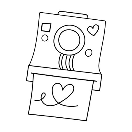 Camera with love Doodle vector icon. Design hand drawn cute concept with camera. Drawing sketch illustration hand drawn cartoon line.のイラスト素材