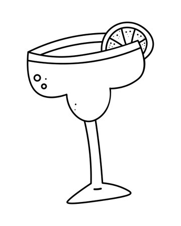Tequila lime cocktail icon. Cocktail with tequila, liqueur, lime juice. Margarita cocktail vector illustration isolated on white background. Hand drawn doodle outline style.のイラスト素材