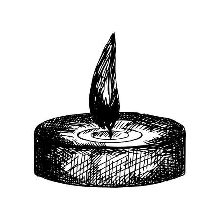 Candle with fire. Hand draw candlestick. Vector illustration ink on white background sketch.のイラスト素材