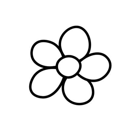 Daisy flower icon line. Flat chamomile contour drawing for design, logo, postcard, decor. Coloring book. Vector illustration in doodle style isolated on background.のイラスト素材