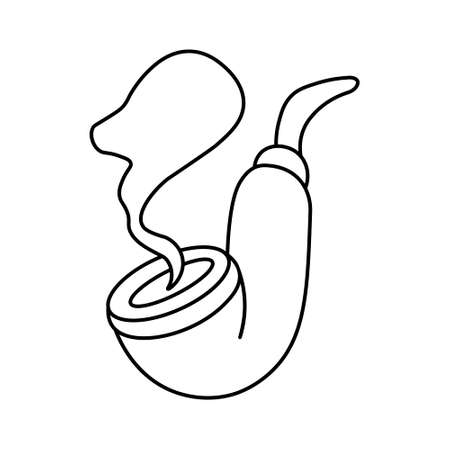 Hand-draw tobacco pipe. Smoking pipe. Pirate party. Drawing for design, postcard, decor, poster, sticker. Vector illustration in doodle style isolated on background.のイラスト素材