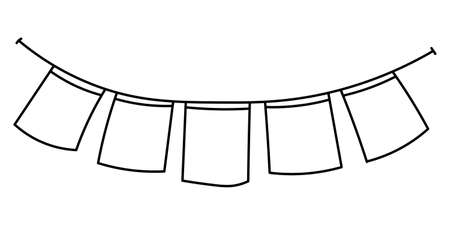 Hand drawn holiday flags garlands for decoration. Happy birthday celebration. Vector illustration in doodle style isolated on white background. Black line paper party garland for carnival or festival.のイラスト素材