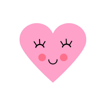 Cute heart emoji. Smiling face icon. Smiley. Valentine day postcard. Trendy heart face shape. Color print for clothes, textile and otherのイラスト素材