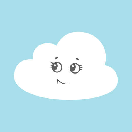 Light blue cartoon cloud with cute face. Print for icon, t-shirt, card, poster. Cloud vector illustration drawing.のイラスト素材