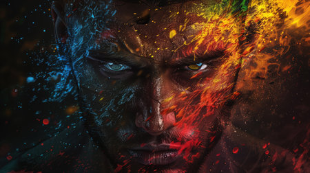 Dramatic portrait of a man with dark background, emotions and mystery. a handsome well-built man,...