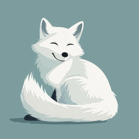A smile arctic fox. Cute animated arctic fox illustration on a blue background. smiling. Children s...