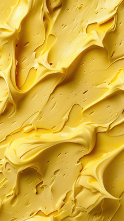 yellow icing frosting. close up texture. Smooth creamy golden butter texture with rich buttery swirls creating an appetizing patternの写真素材