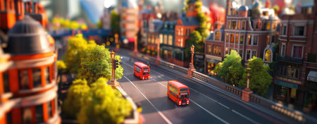 London a small size. miniature landmarks, and tiny residents of this tiny London. Miniature model of London cityscape with iconic landmarks. double-decker buses and detailed buildings, urban architecture.の写真素材