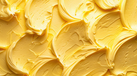 yellow icing frosting. close up texture. Smooth creamy golden butter texture with rich buttery...