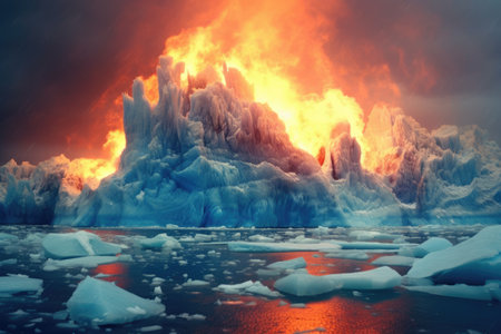 burning ice. The Environmental Problem of Global Warming. Generative AI.の素材