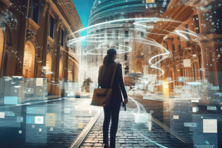 5G tourism. Augmented reality guided tours with historical context. Generative AI.の素材