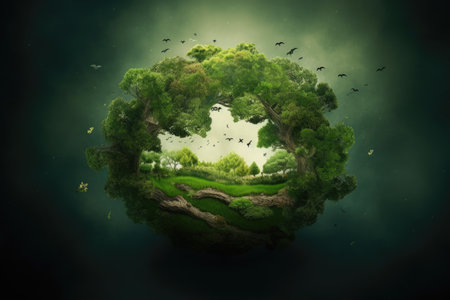 frame of green tree branches. The concept of ecology, nature protection. Generative AI.の素材