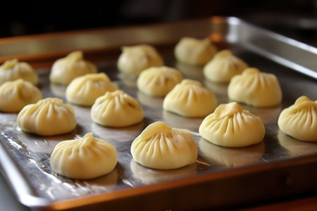 A traditional Asian specialty, manti showcases the vibrant flavors of various Asian nations, reflecting their rich culinary traditions. Generative AI.の素材