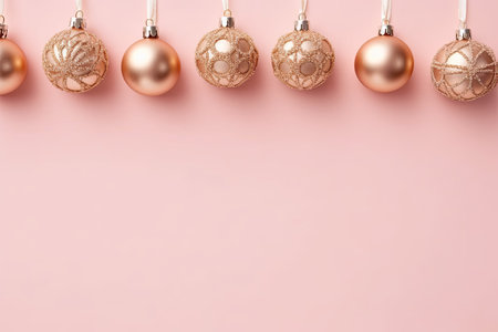 Christmas toys on a pink background. Space for text. Generative AI.の素材