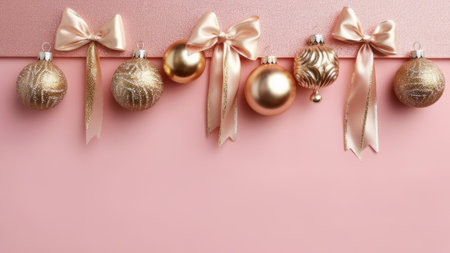 Christmas toys on a pink background. copyspace. Generative AI.の素材