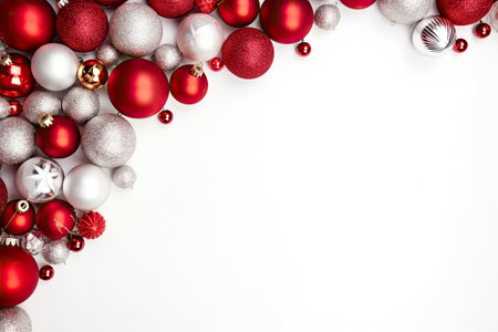 Christmas balls on a white background. Space for text. Generative AI.の素材