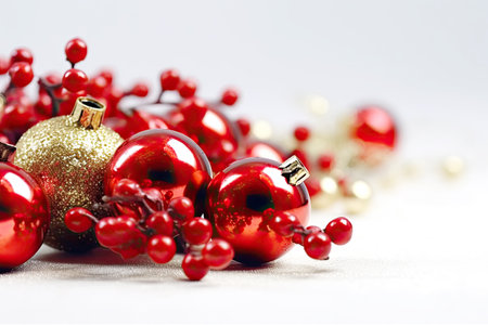 Christmas balls on a white background. New year concept. Generative AI.の素材