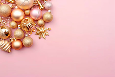 Christmas toys on a pink background. greeting card. copyspace. Generative AI.の素材