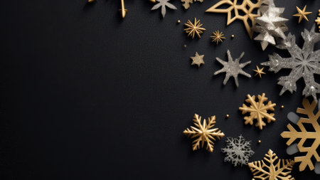 Christmas decorations on a black background. Space for text. Generative AI.の素材