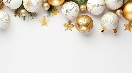 Christmas toys on a white background. greeting card. Space for text. Generative AI.の素材