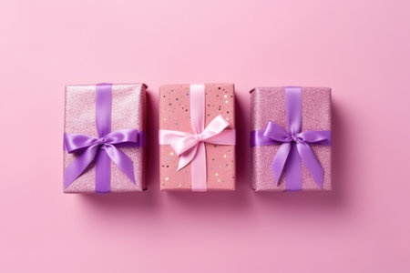 Gift boxes on a pink background. The concept of holidays and sales. Generative AI.の素材