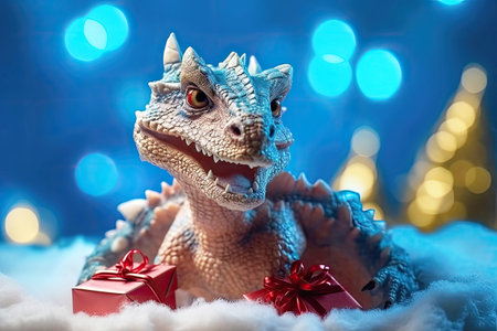 Dragon with gift boxes as a symbol of the New Yearの素材