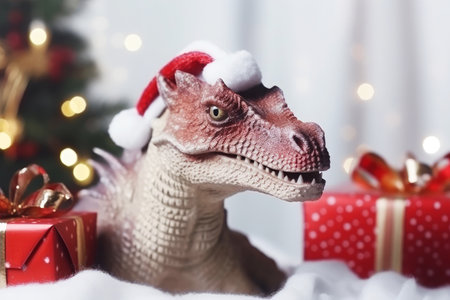 Dragon with a gift box. Christmas shopping and sales conceptの素材