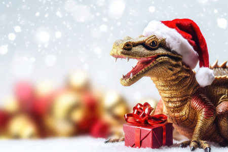 Dragon with a gift box. Symbol of New Year and Christmas. Holiday shopping and sales conceptの素材