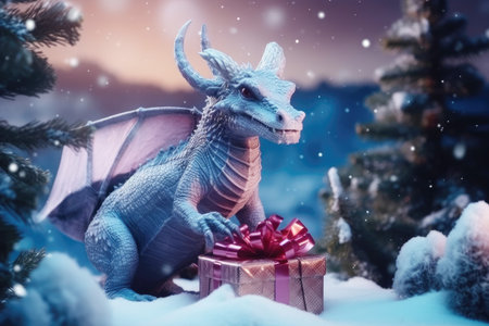 Dragon with a gift box. The idea of New Year's shoppingの素材